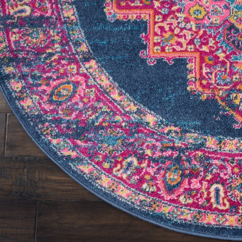 4' Blue Round Power Loom Area Rug - Galactic capuchin