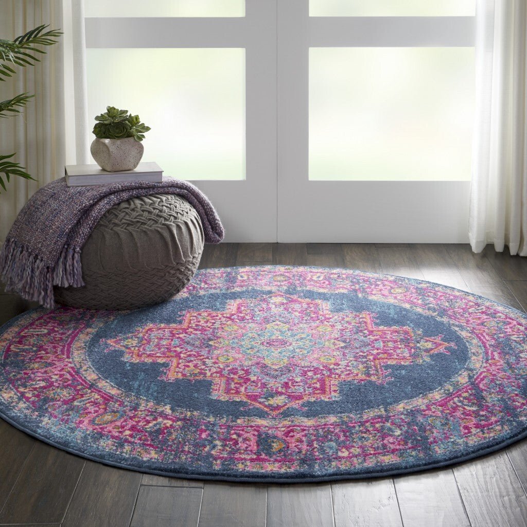 4' Blue Round Power Loom Area Rug - Galactic capuchin
