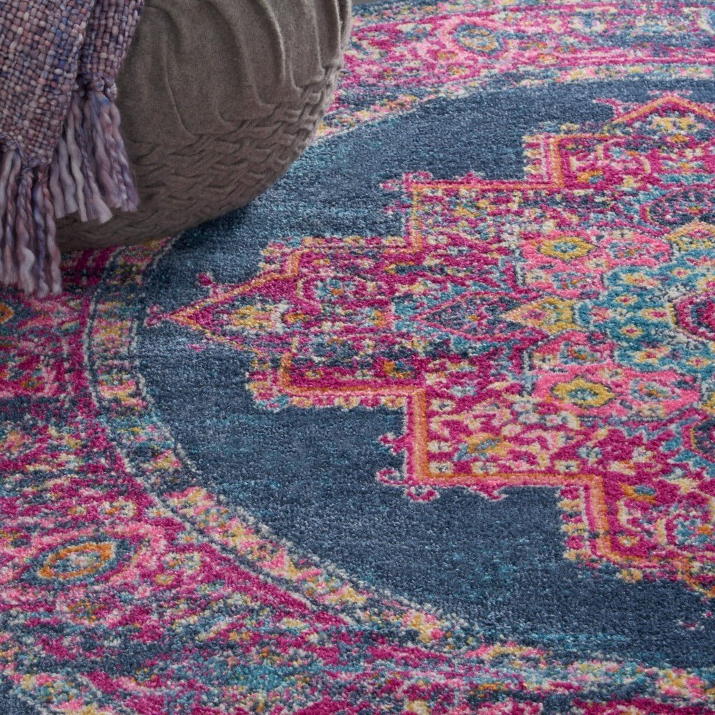 4' Blue Round Power Loom Area Rug - Galactic capuchin