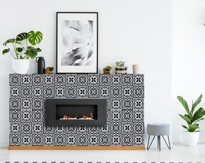 6" X 6" Black White And Gray Baz Peel And Stick Removable Tiles - Galactic capuchin