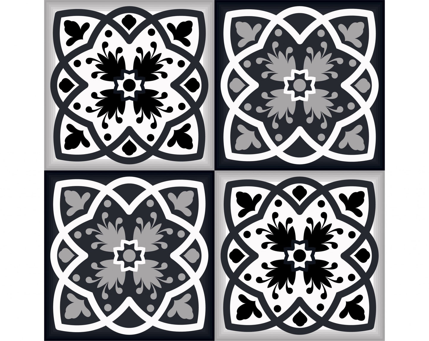 8" X 8" Black White And Gray Baz Peel And Stick Removable Tiles - Galactic capuchin