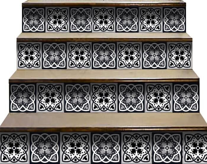 8" X 8" Black White And Gray Baz Peel And Stick Removable Tiles - Galactic capuchin