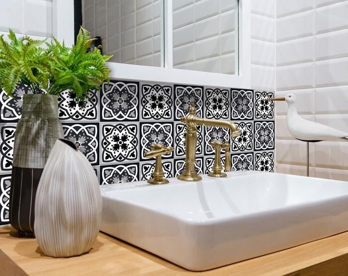 8" X 8" Black White And Gray Baz Peel And Stick Removable Tiles - Galactic capuchin
