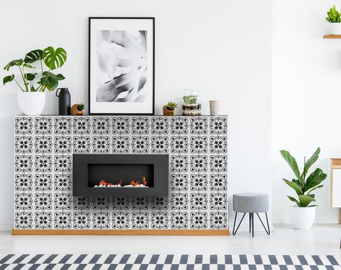 4" X 4" Charcoal And White Scroll Peel And Stick Removable Tiles - Galactic capuchin