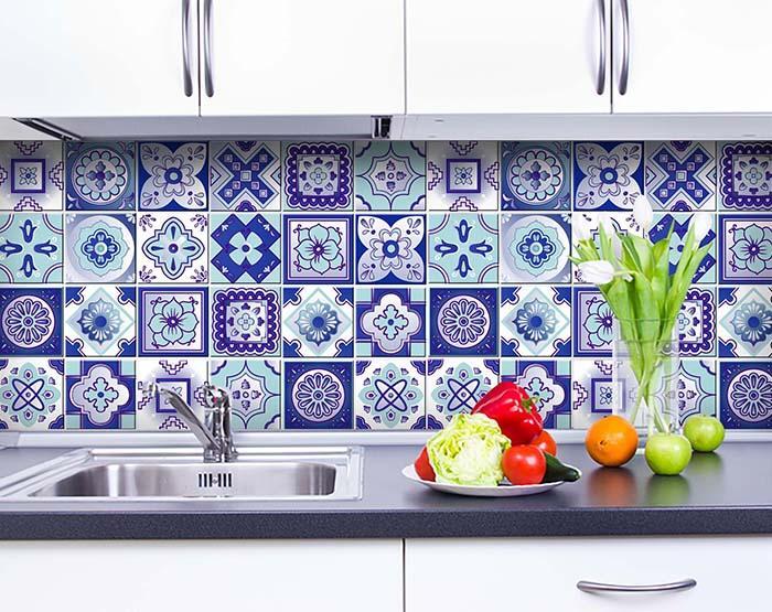 6" X 6" Vintage Turq Blue And White Peel And Stick Removable Tiles - Galactic capuchin