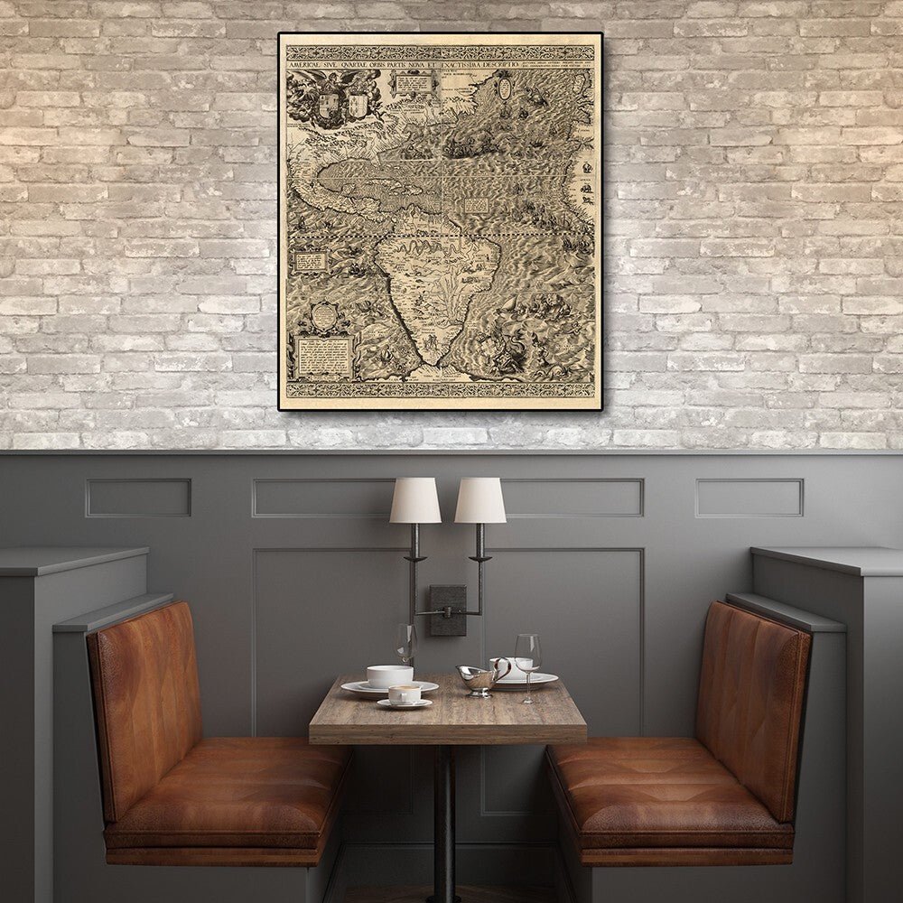 Vintage 1598 Map Of The Americas Unframed Print Wall Art - Galactic capuchin