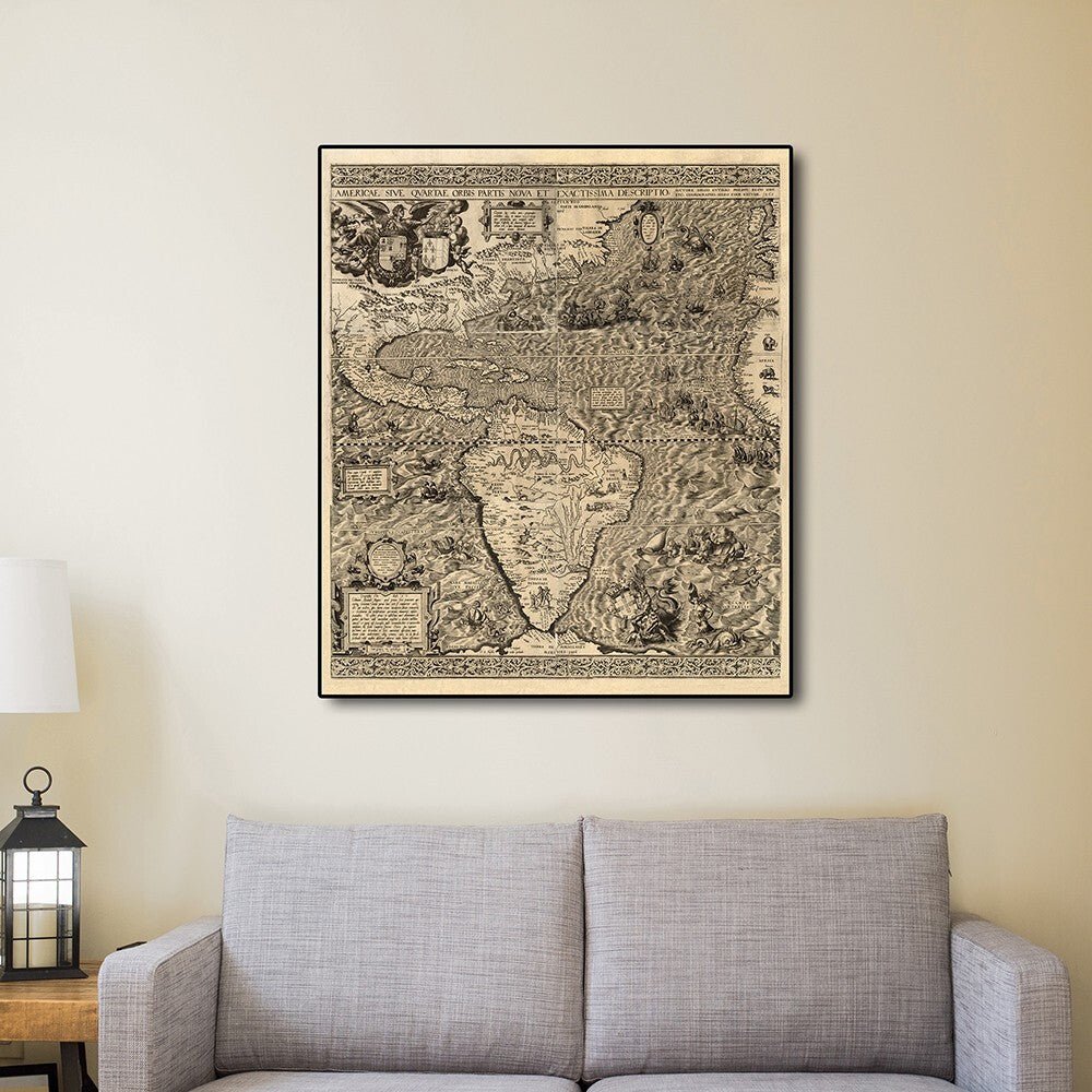 Vintage 1598 Map Of The Americas Unframed Print Wall Art - Galactic capuchin