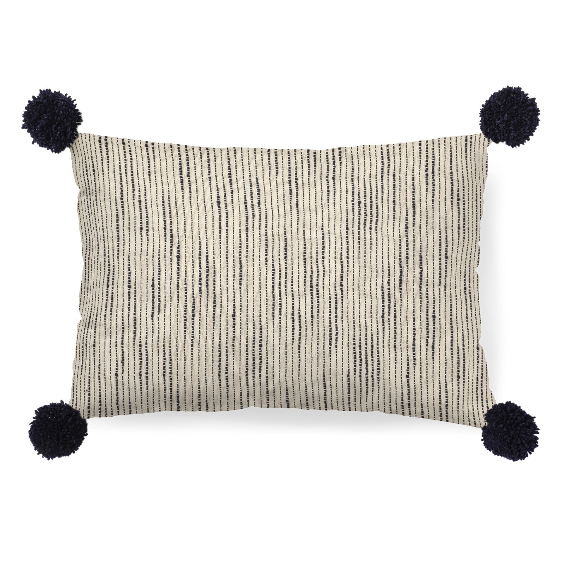 Beige And Midnight Pom Pom Lumbar Accent Pillow Cover - Galactic capuchin