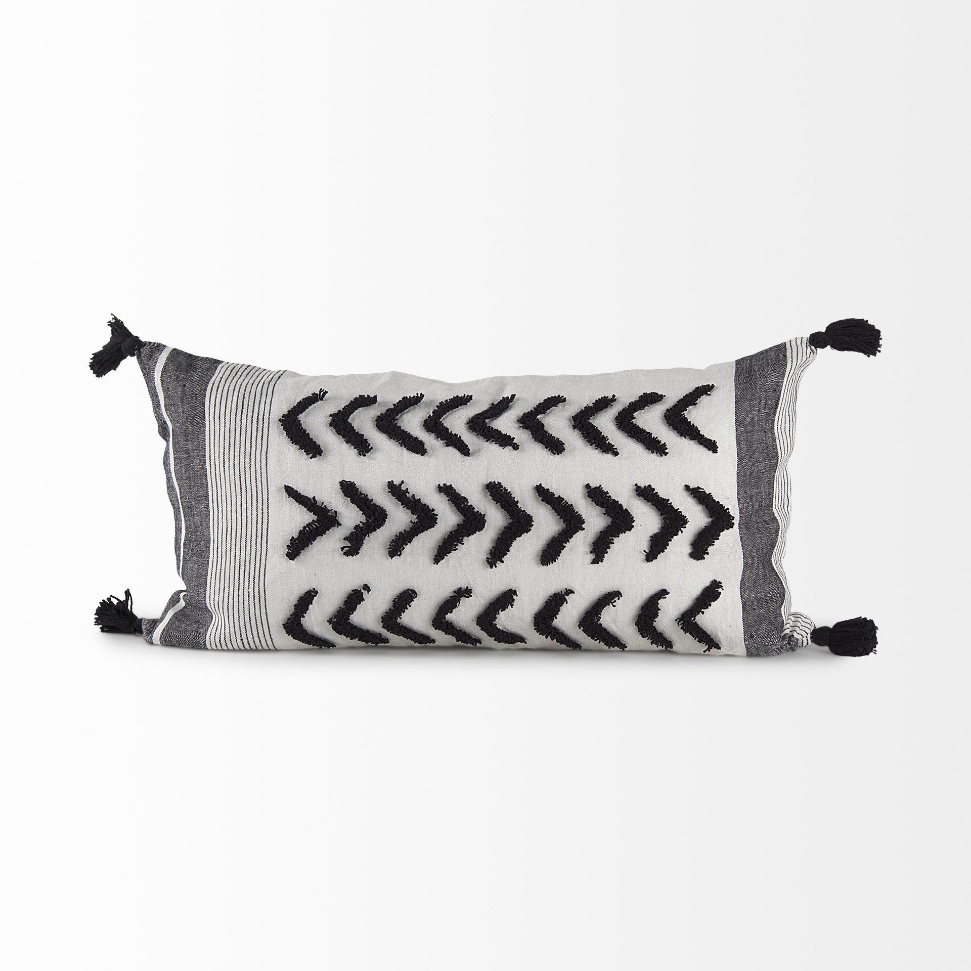 White And Gray Fringed Lumbar Pillow Cover - Galactic capuchin