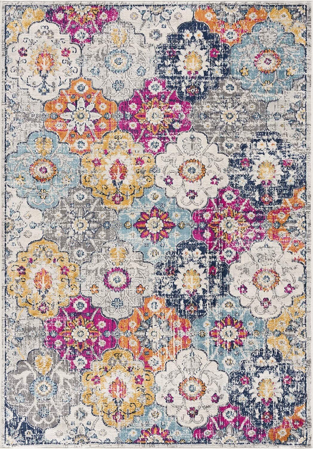 4' X 6' Blue and Ivory Floral Area Rug - Galactic capuchin