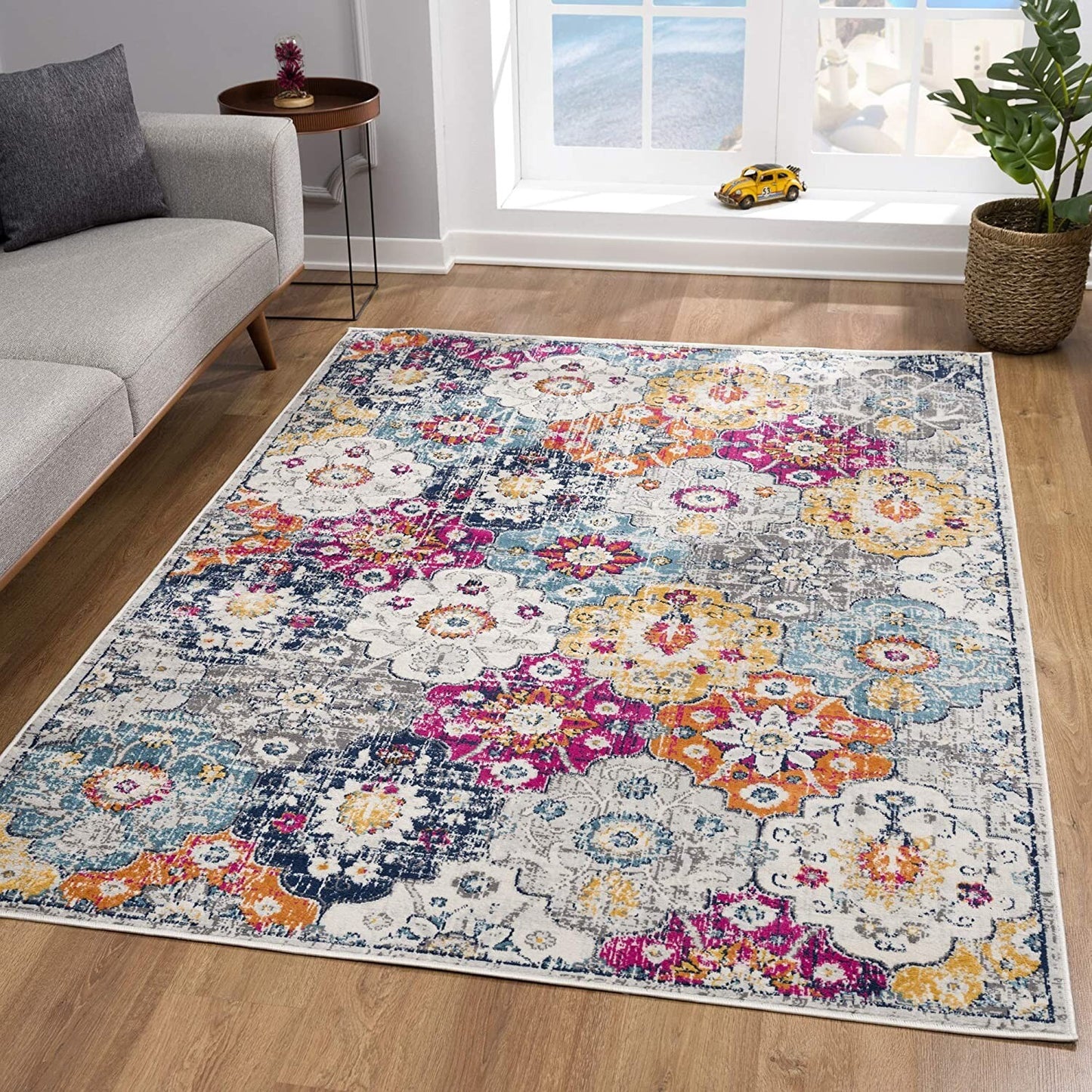 4' X 6' Blue and Ivory Floral Area Rug - Galactic capuchin