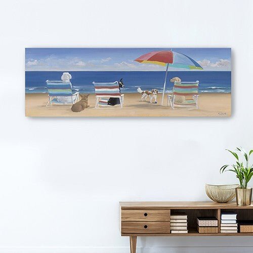 60" x 20" Dogs Perfect Beach Day Canvas Wall Art - Galactic capuchin