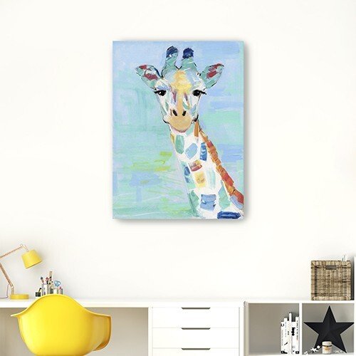 32" x 24" Pastel Patchwork Giraffe Canvas Wall Art - Galactic capuchin