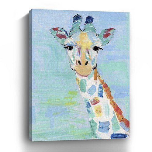 32" x 24" Pastel Patchwork Giraffe Canvas Wall Art - Galactic capuchin