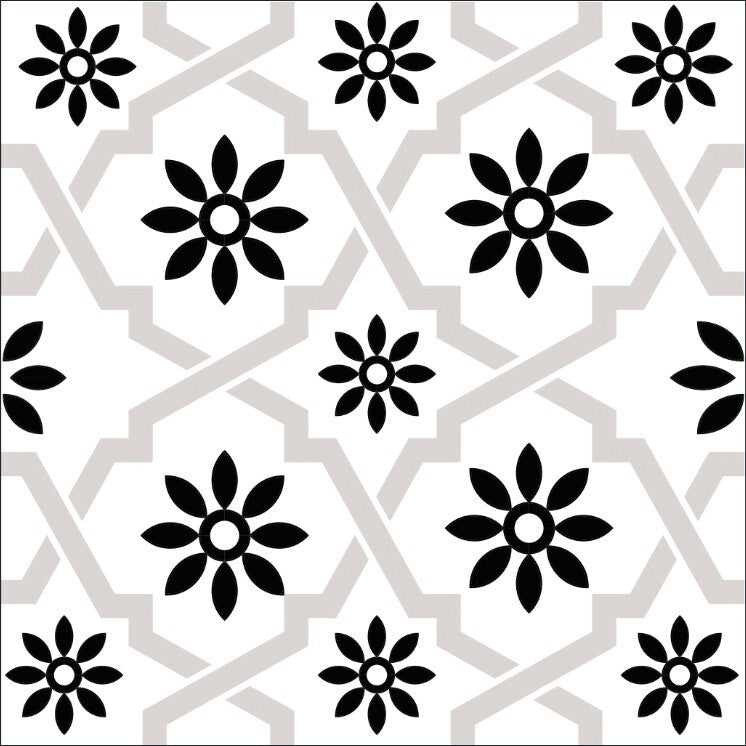 4" X 4" Black and White Lil Daisy Peel and Stick Removable Tiles - Galactic capuchin