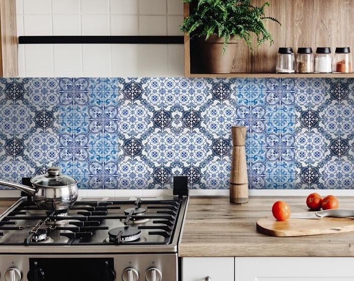 4" X 4" Mediterranean Blues Mosaic Peel and Stick Tiles - Galactic capuchin