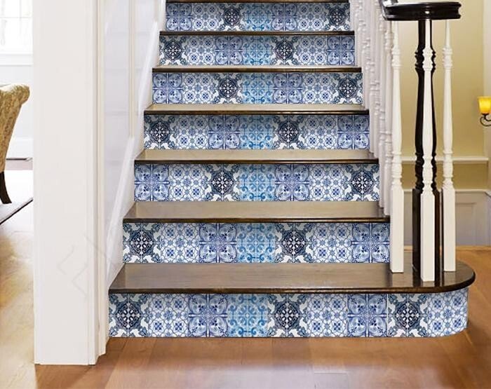 4" X 4" Mediterranean Blues Mosaic Peel and Stick Tiles - Galactic capuchin