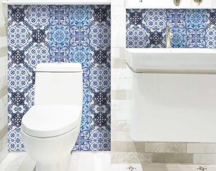 4" X 4" Mediterranean Blues Mosaic Peel and Stick Tiles - Galactic capuchin