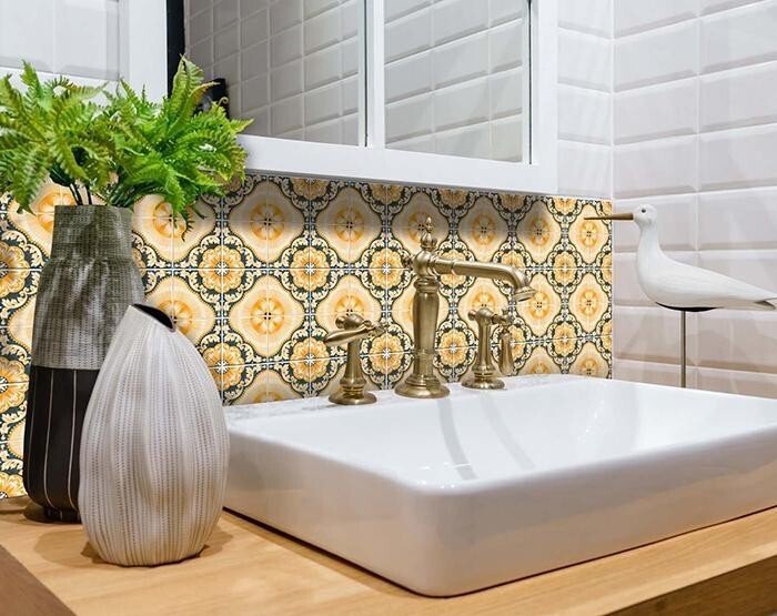 4" X 4" Golden Deco Peel And Stick Removable Tiles - Galactic capuchin