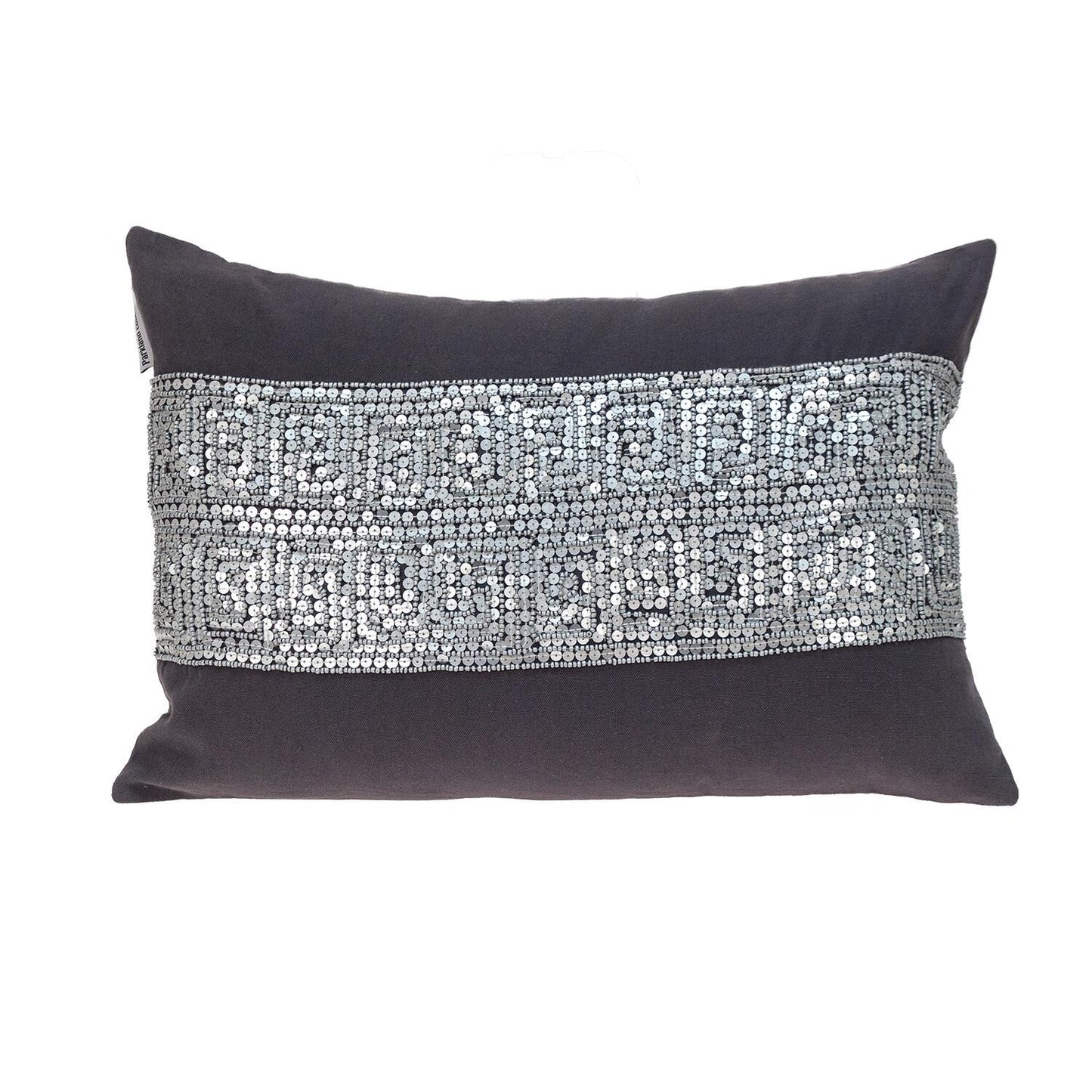 Glam Gray with Silver Sequins Lumbar Throw Pillow - Galactic capuchin