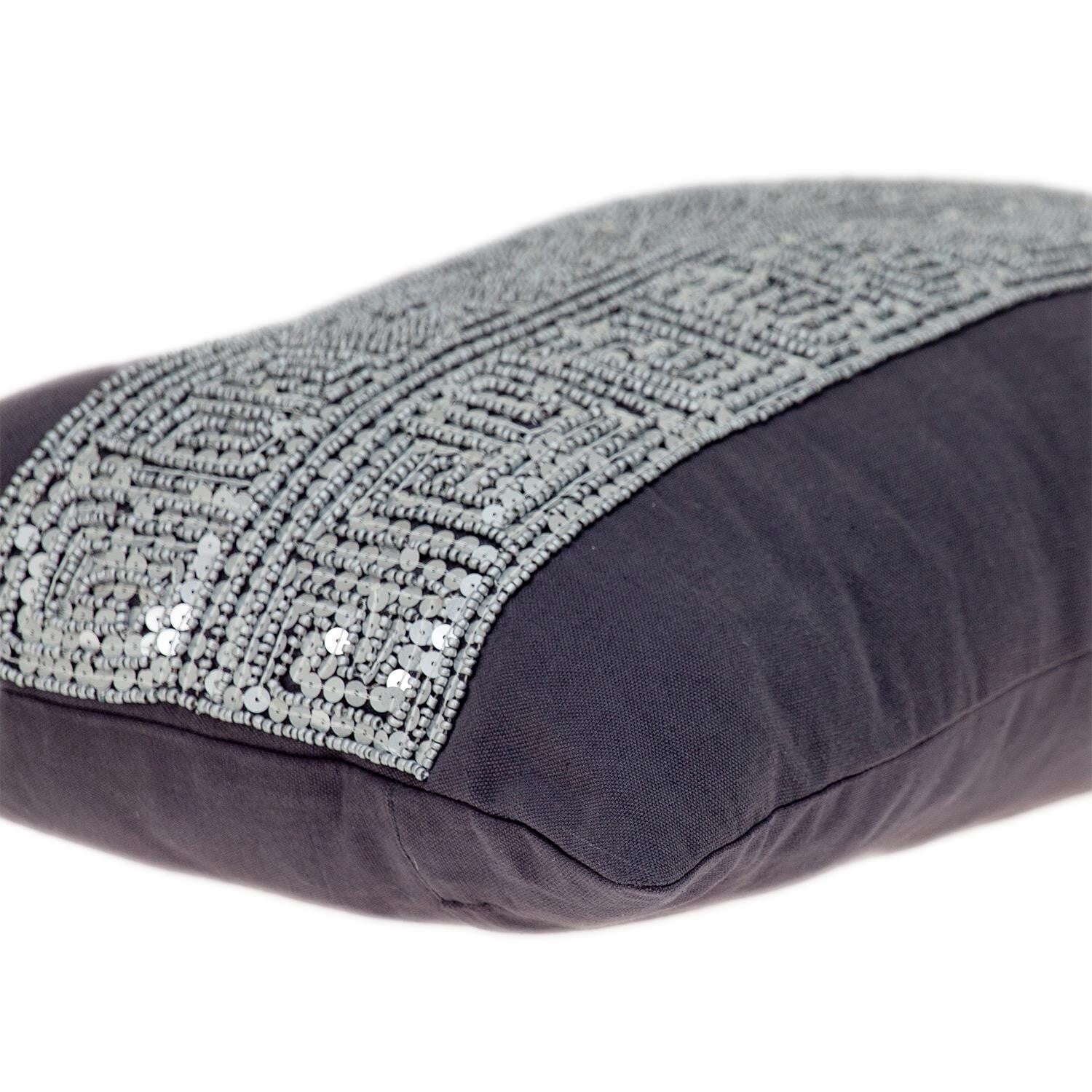 Glam Gray with Silver Sequins Lumbar Throw Pillow - Galactic capuchin