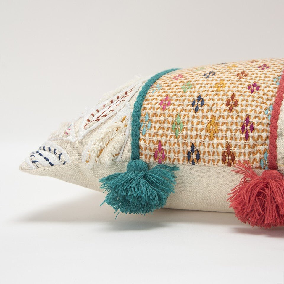 Multicolored Ornate Panel Lumbar Pillow - Galactic capuchin