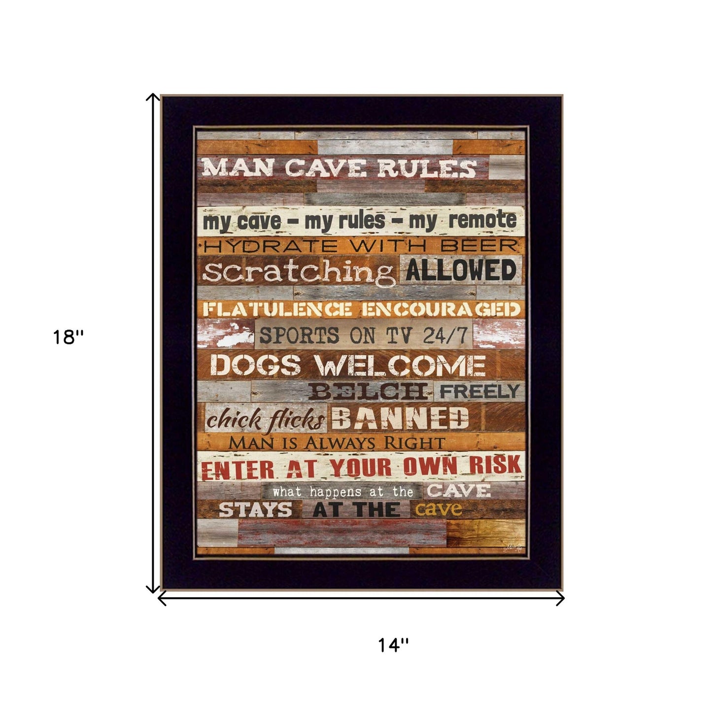 Man Cave Rules 2 Black Framed Print Wall Art - Galactic capuchin