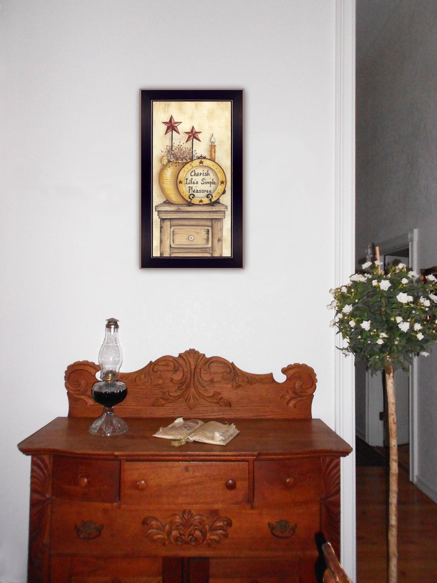 Simple Pleasures 1 Black Framed Print Wall Art - Galactic capuchin