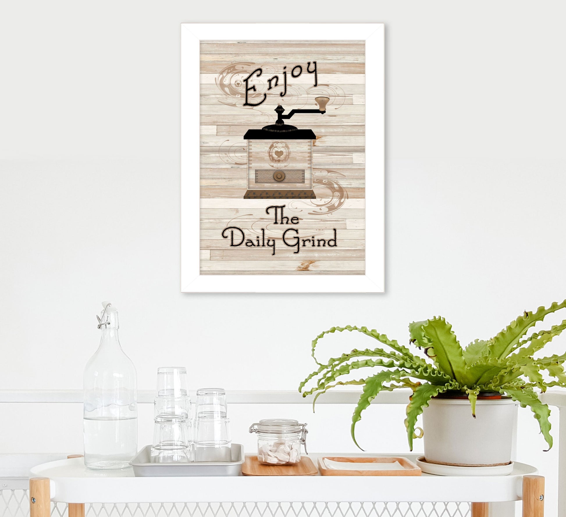 The Daily Grind 4 White Framed Print Kitchen Wall Art - Galactic capuchin