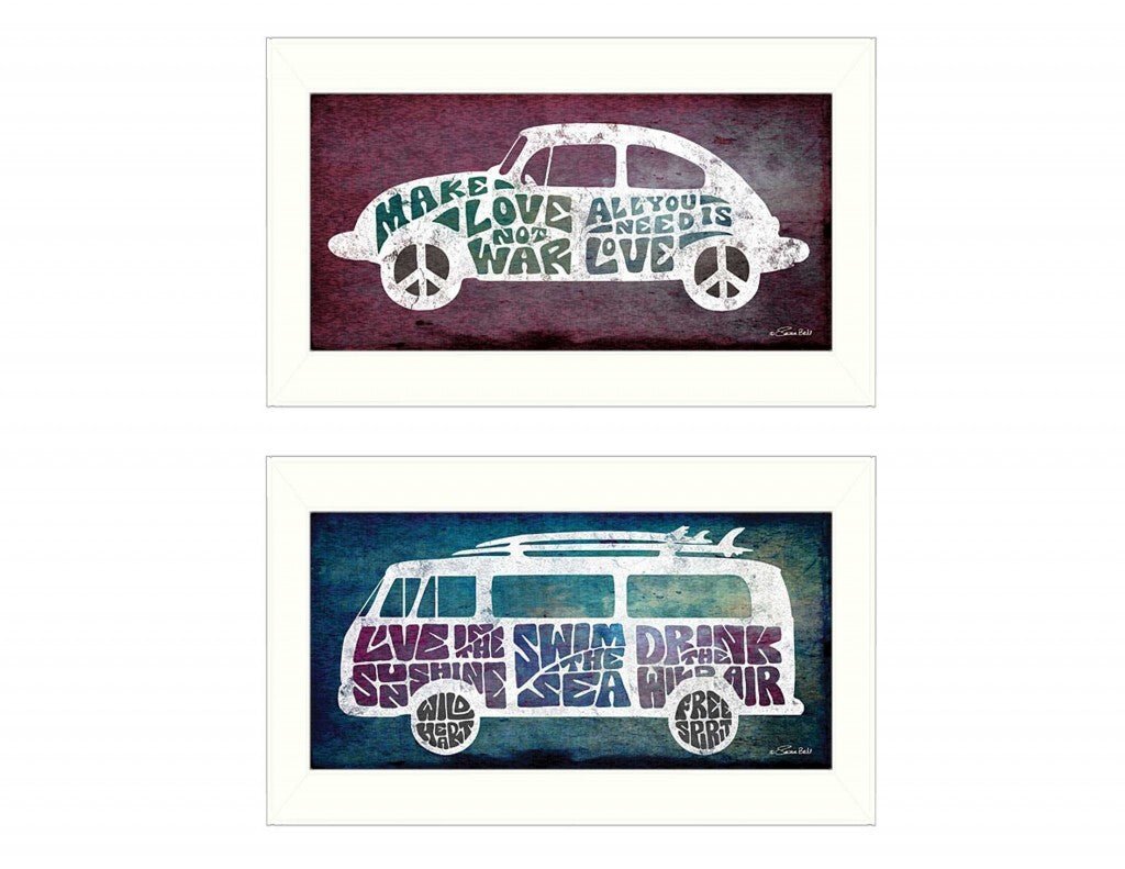 Set Of Two Retro White Framed Print Wall Art - Galactic capuchin