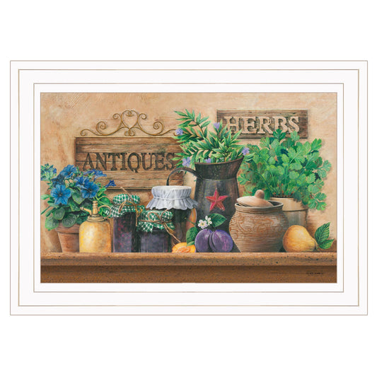 Antiques and Herbs 1 White Framed Print Kitchen Wall Art - Galactic capuchin