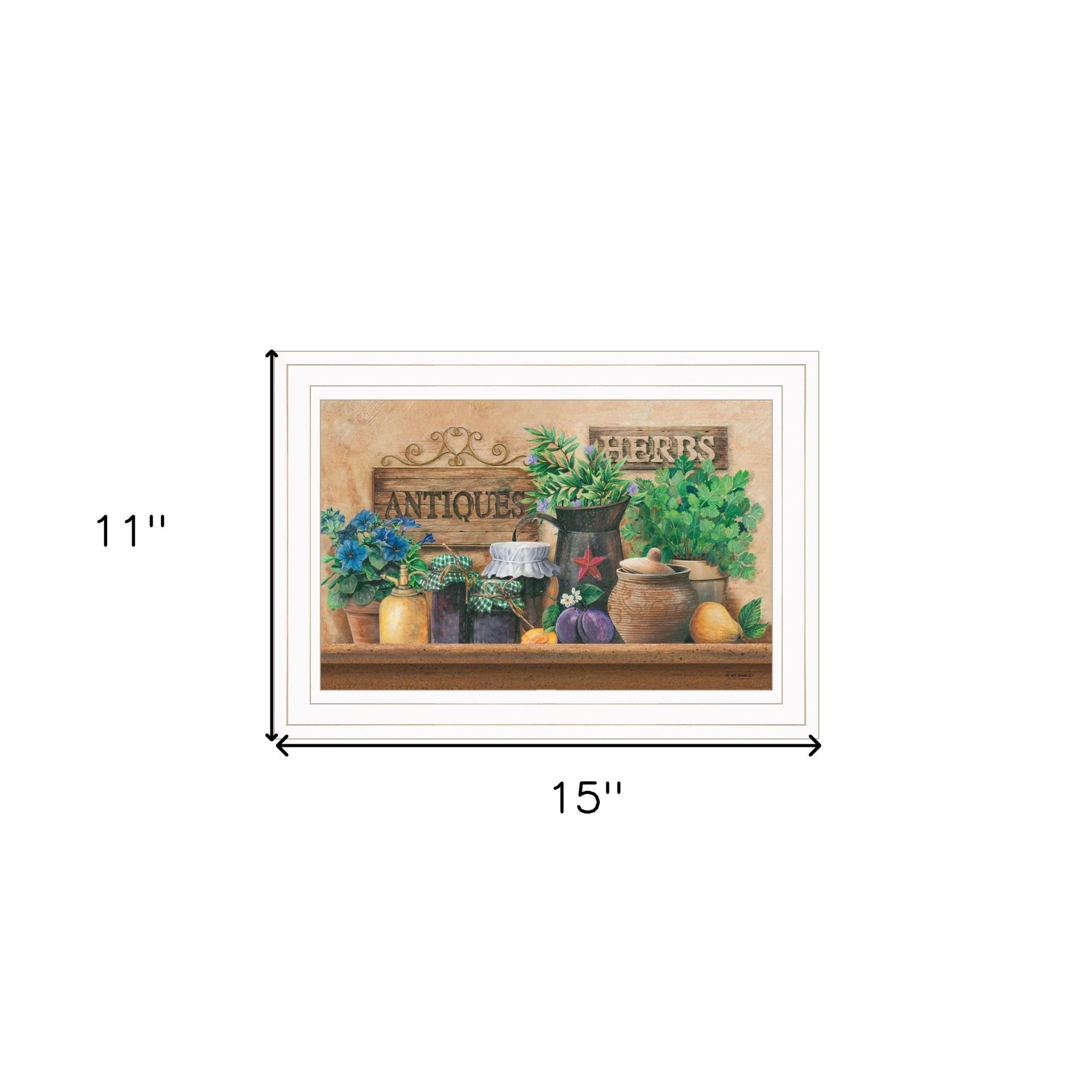 Antiques and Herbs 1 White Framed Print Kitchen Wall Art - Galactic capuchin