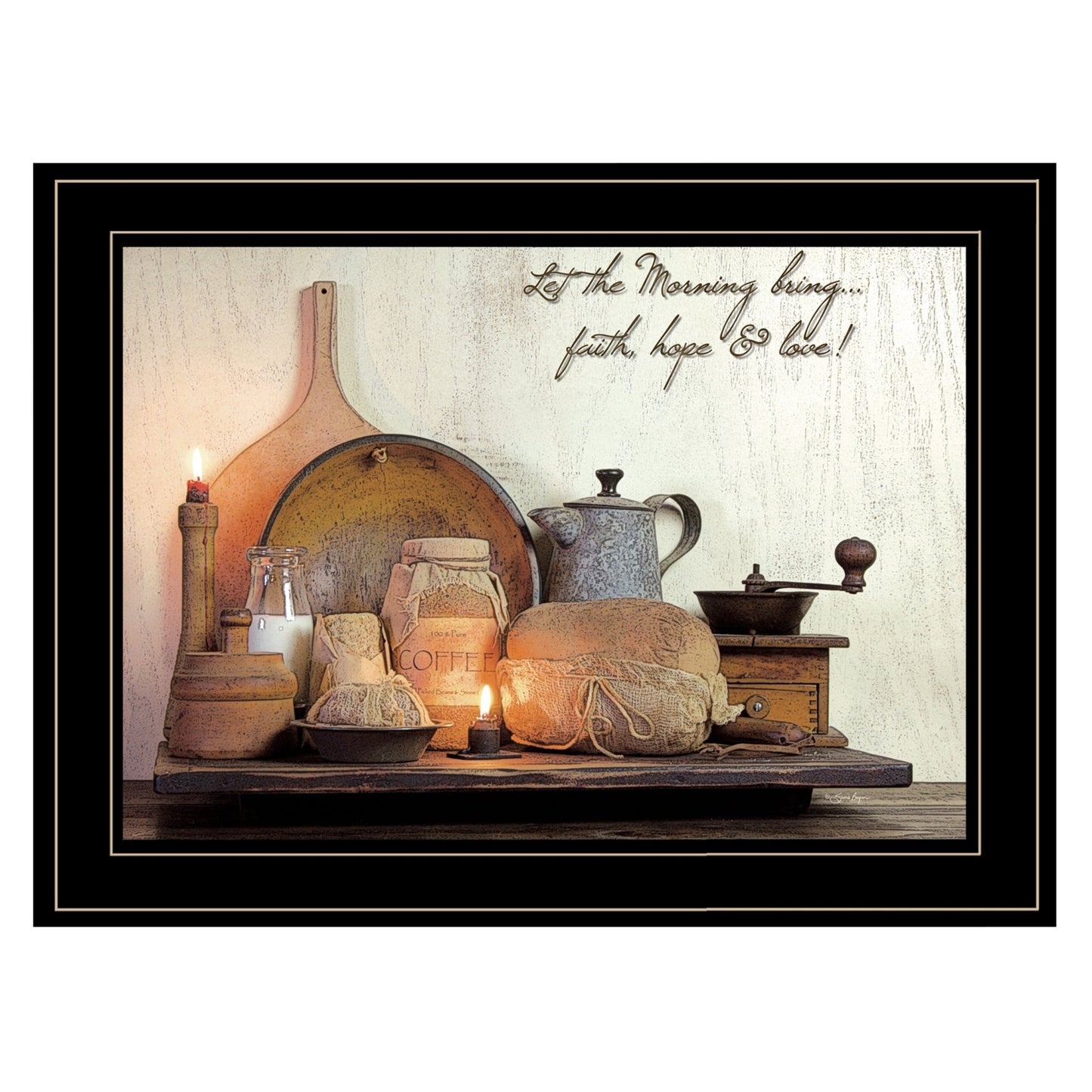 Faith Hope and Love 2 Black Framed Print Kitchen Wall Art - Galactic capuchin