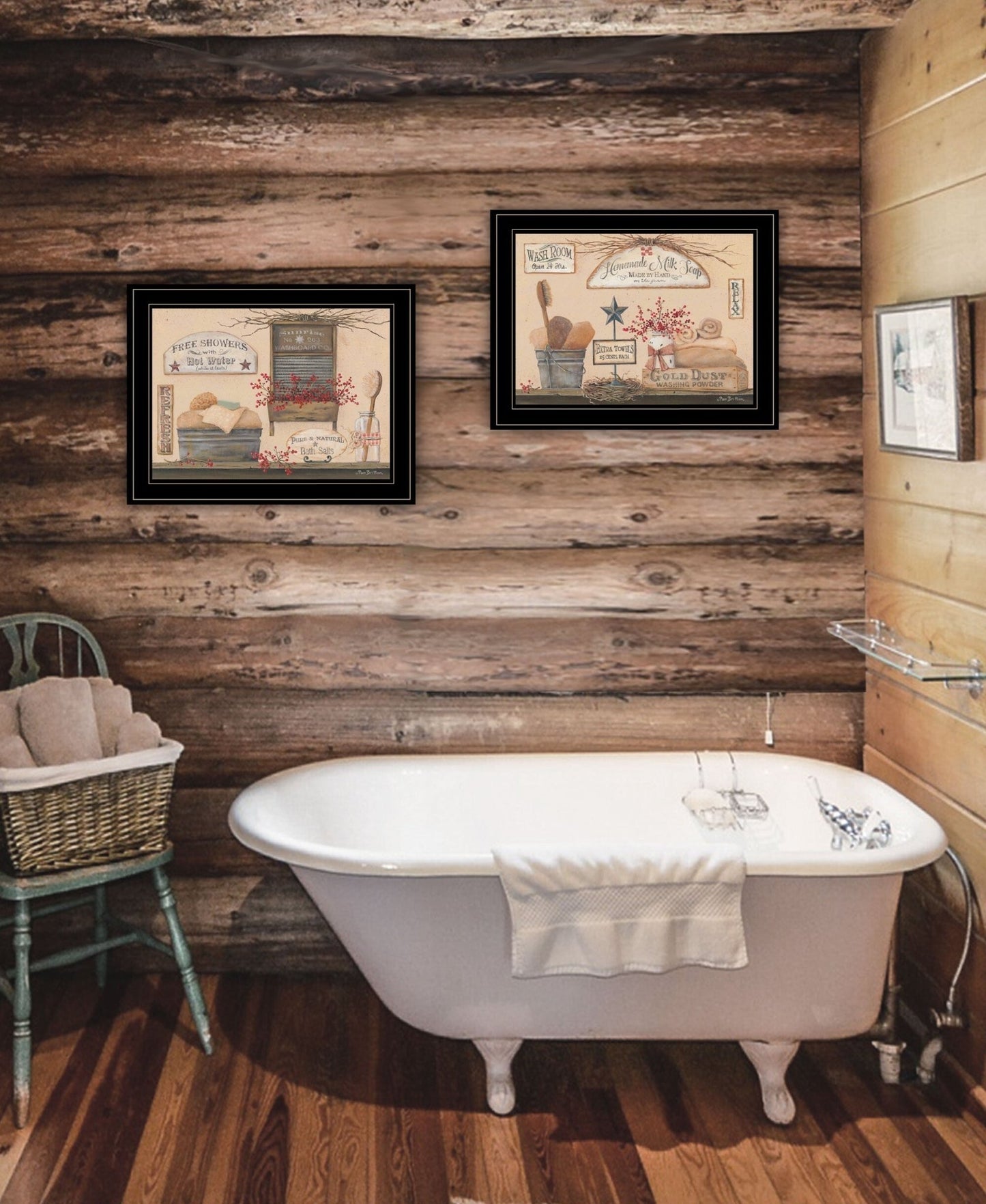 Set Of Two Wash Room 2 Black Framed Print Bathroom Wall Art - Galactic capuchin