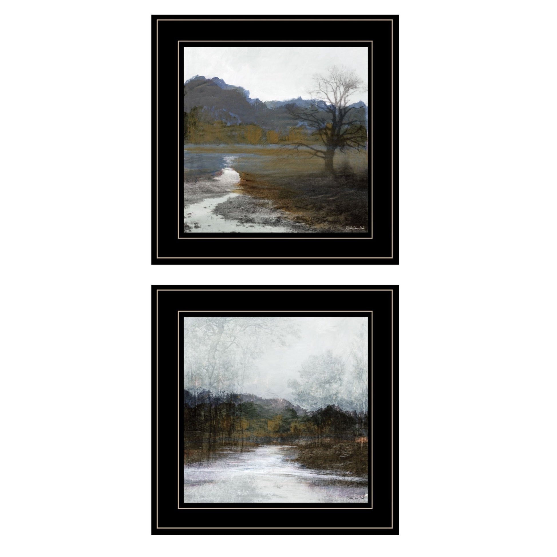 Set Of Two Winter Landscape 2 Black Framed Print Wall Art - Galactic capuchin