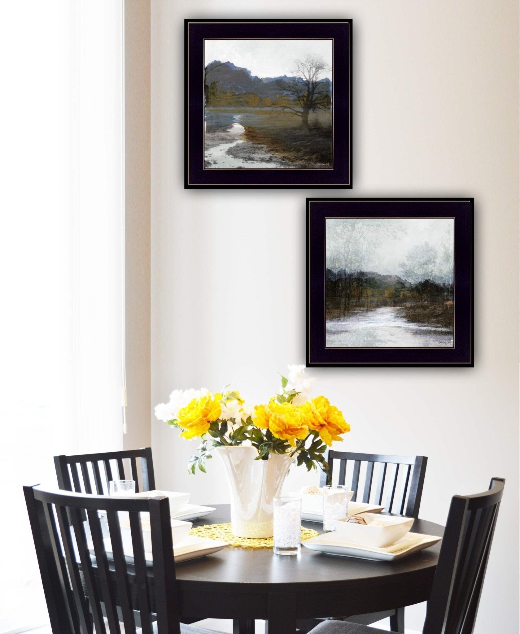 Set Of Two Winter Landscape 2 Black Framed Print Wall Art - Galactic capuchin