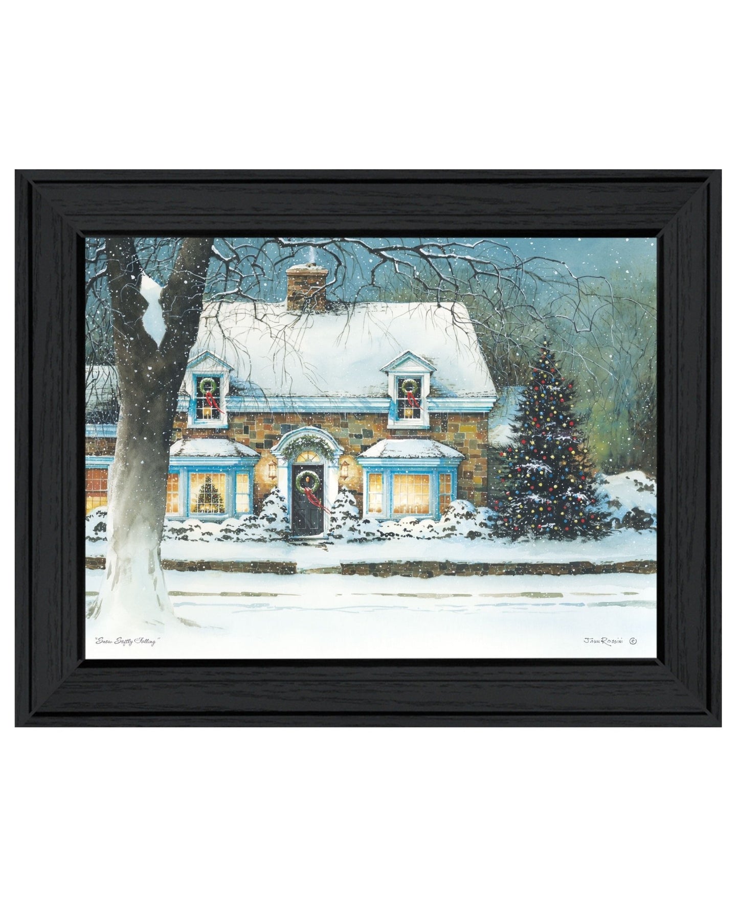 Snow Softly Falling 1 Black Framed Print Wall Art - Galactic capuchin