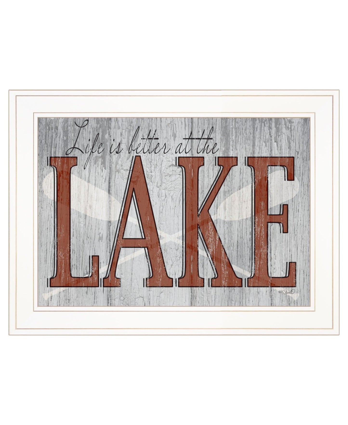 Life is Better at the Lake 1 White Framed Print Wall Art - Galactic capuchin