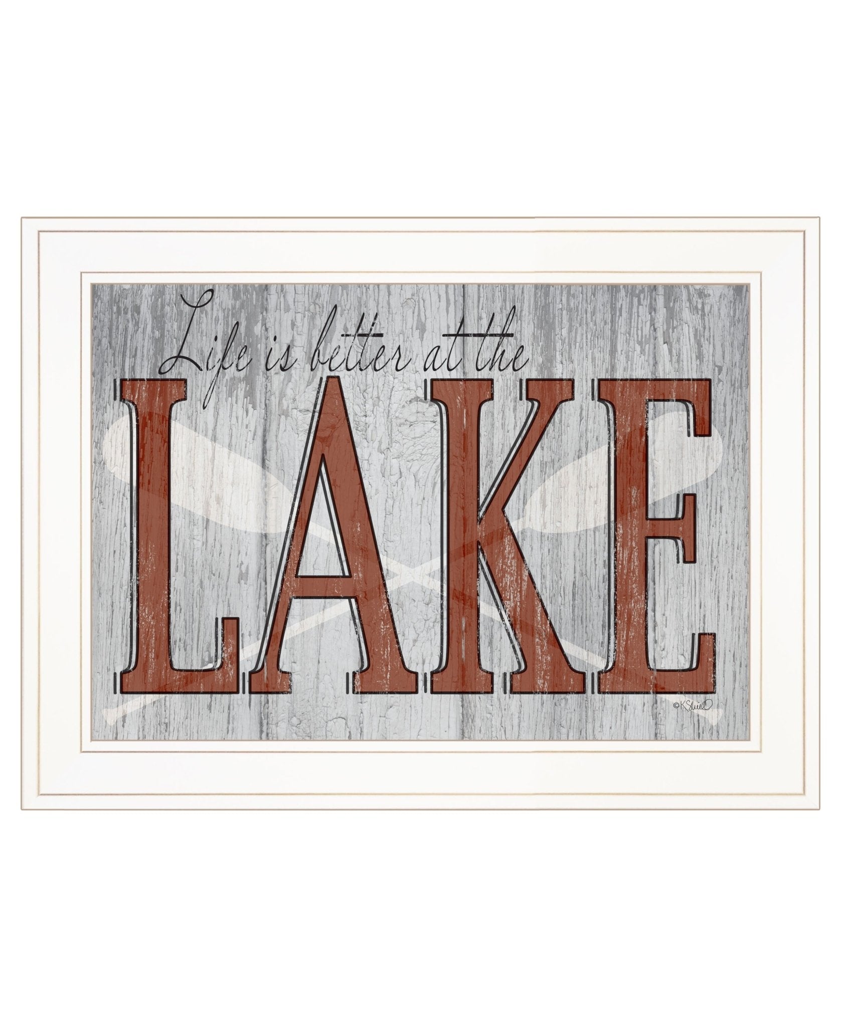 Life is Better at the Lake 1 White Framed Print Wall Art - Galactic capuchin