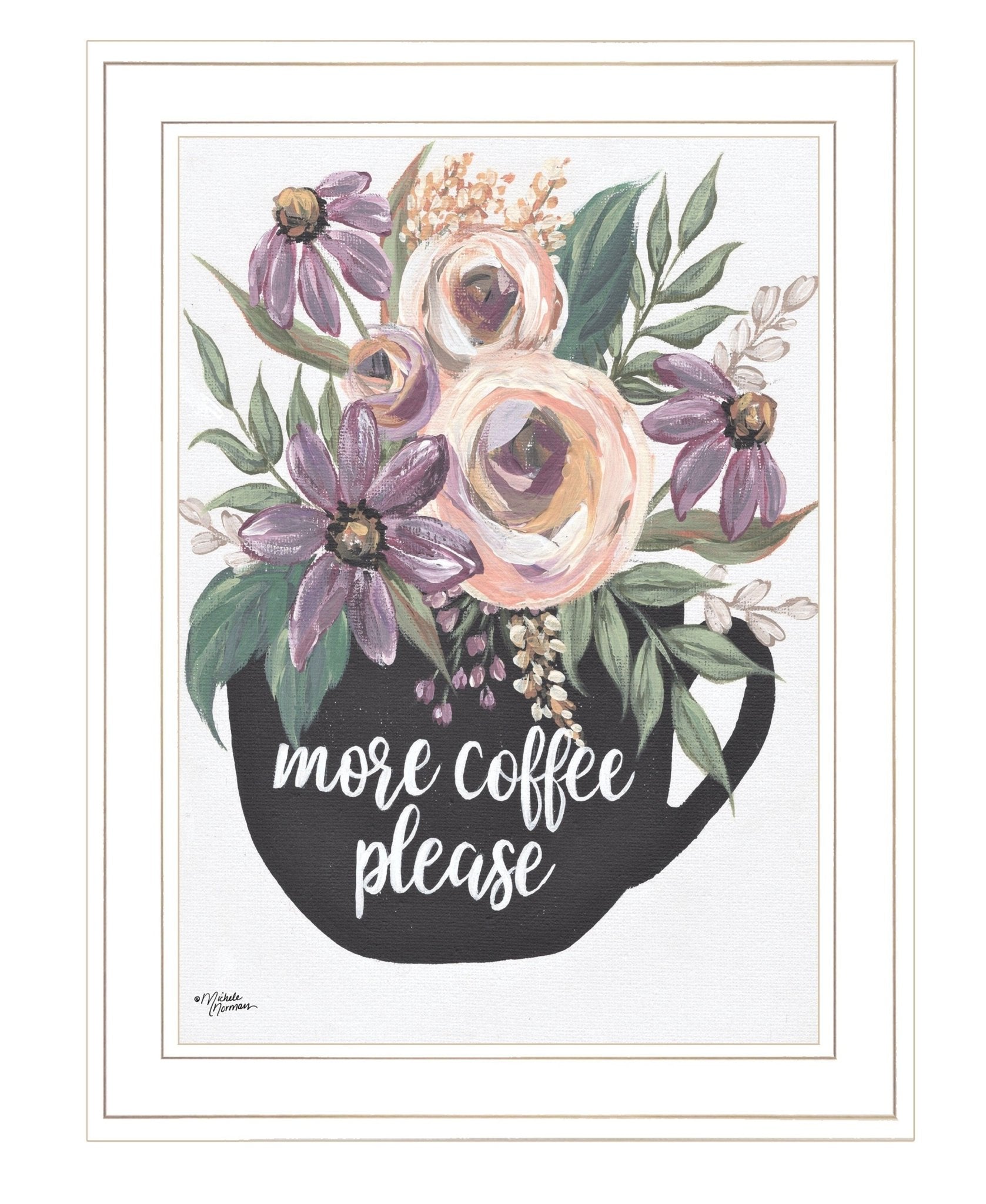 More Coffee Please 1 White Framed Print Kitchen Wall Art - Galactic capuchin
