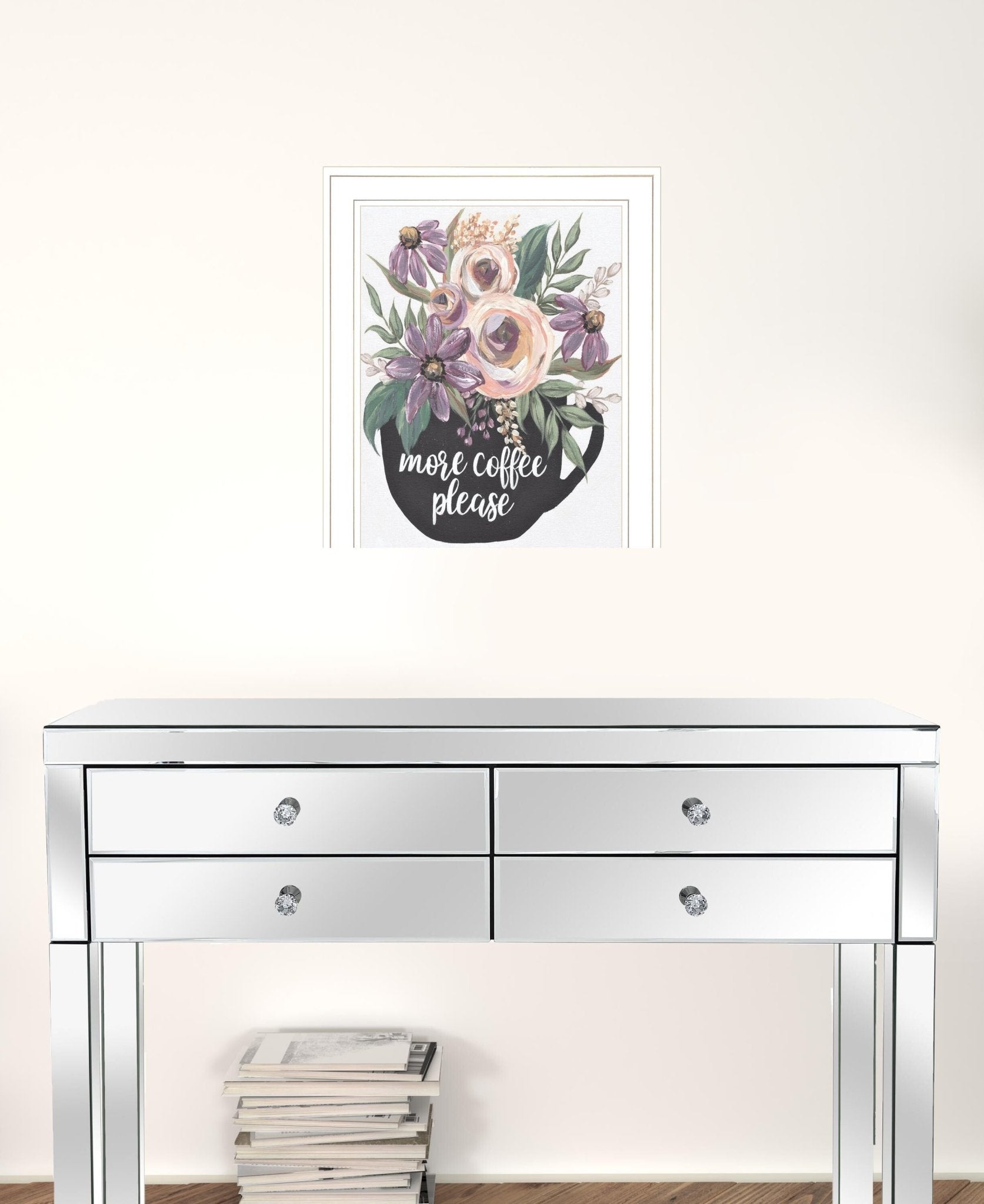 More Coffee Please 1 White Framed Print Kitchen Wall Art - Galactic capuchin