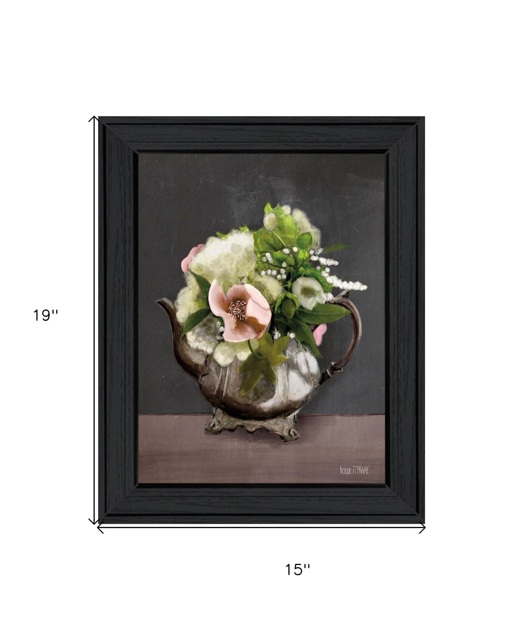 Vintage Floral Tea Pot 1 Black Framed Print Kitchen Wall Art - Galactic capuchin