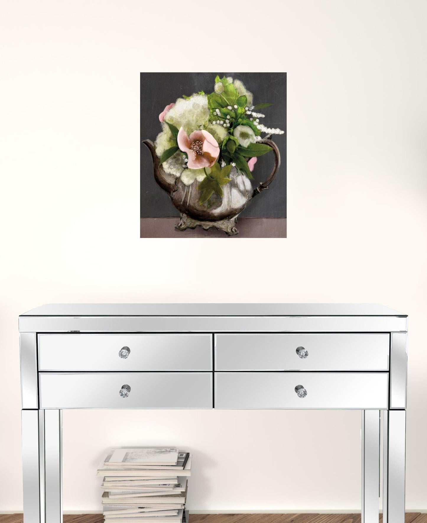 Vintage Floral Tea Pot 1 Black Framed Print Kitchen Wall Art - Galactic capuchin