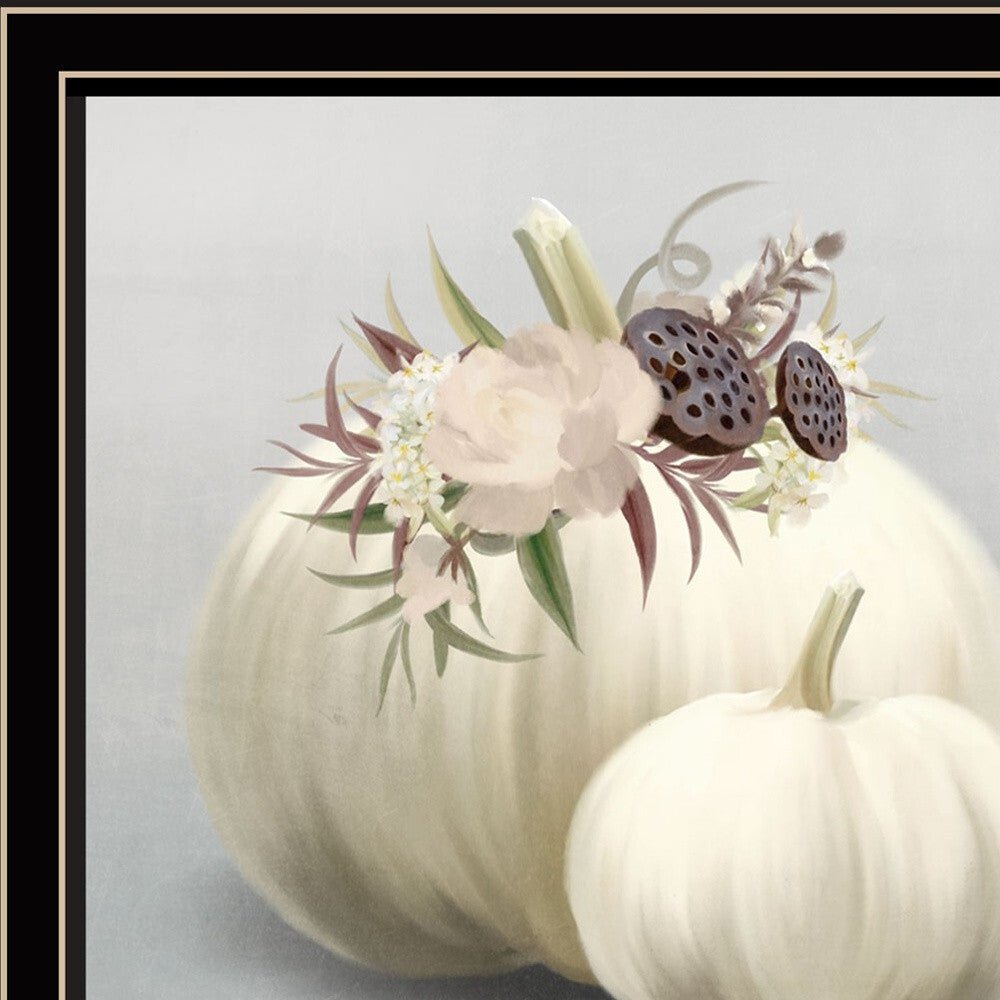Set Of Two BOHO Pumpkins and Flowers 1 Black Framed Print Wall Art - Galactic capuchin