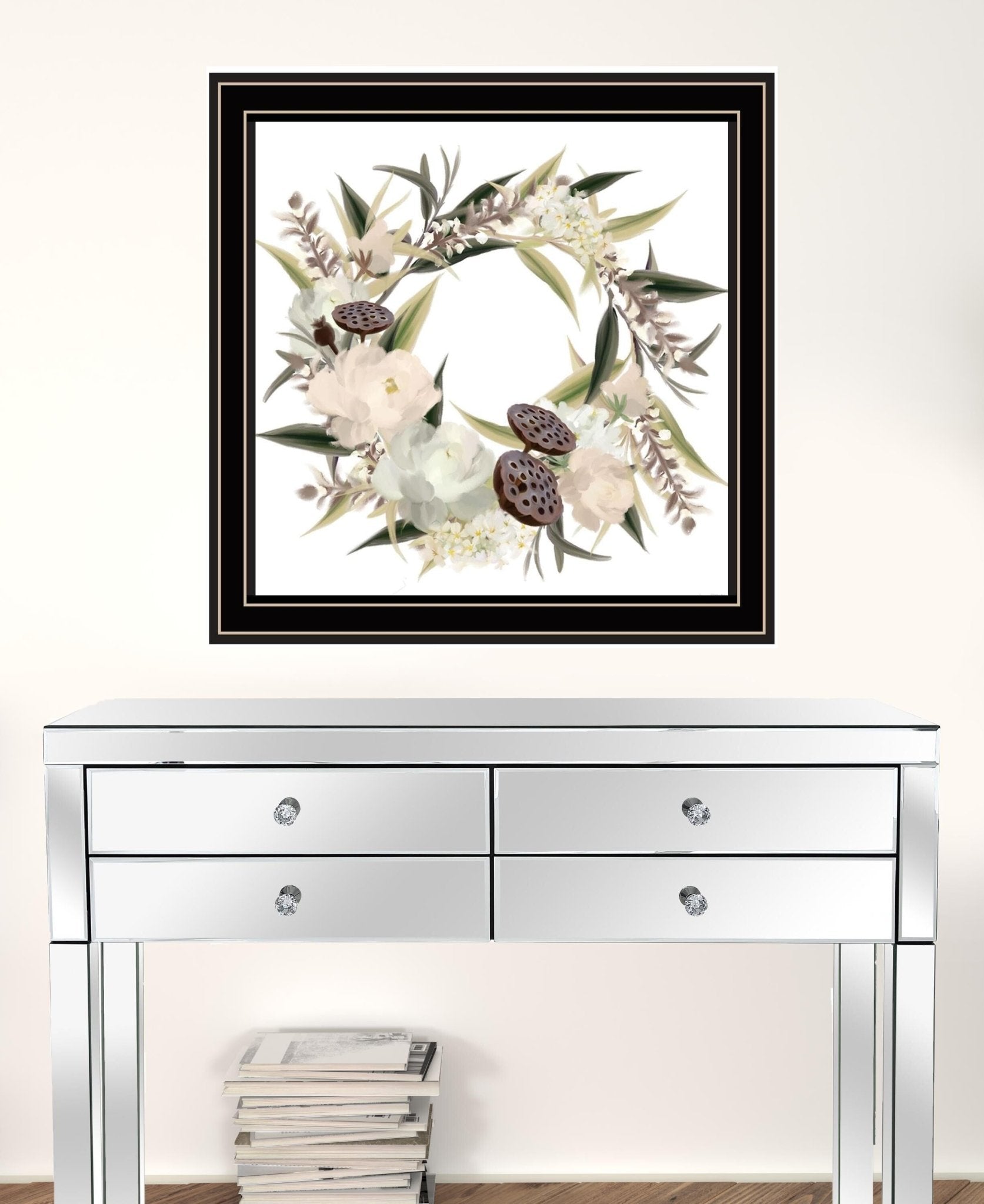 Set Of Two BOHO Pumpkins and Flowers 1 Black Framed Print Wall Art - Galactic capuchin