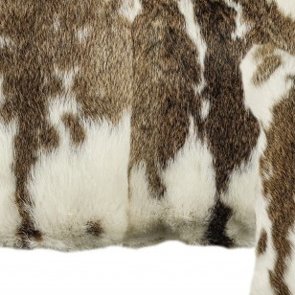Set of Two 12" X 20" Brown and White Rabbit Natural Fur Throw Pillow - Galactic capuchin