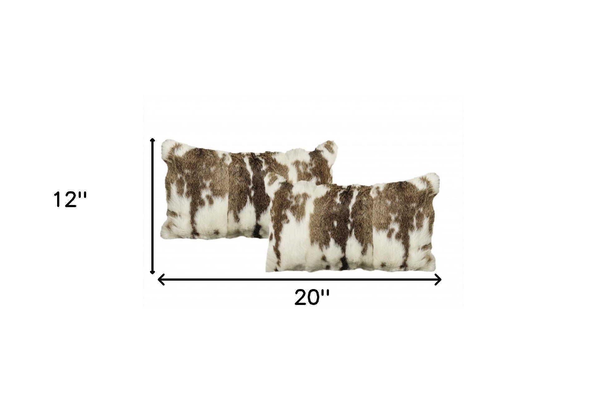 Set of Two 12" X 20" Brown and White Rabbit Natural Fur Throw Pillow - Galactic capuchin
