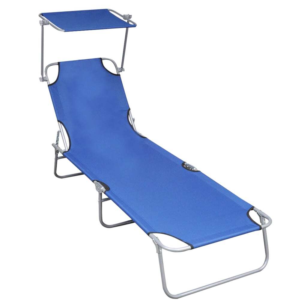 Folding Sun Lounger with Canopy Blue Aluminum - Galactic capuchin