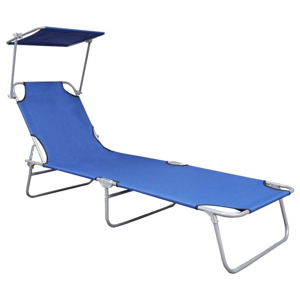 Folding Sun Lounger with Canopy Blue Aluminum - Galactic capuchin