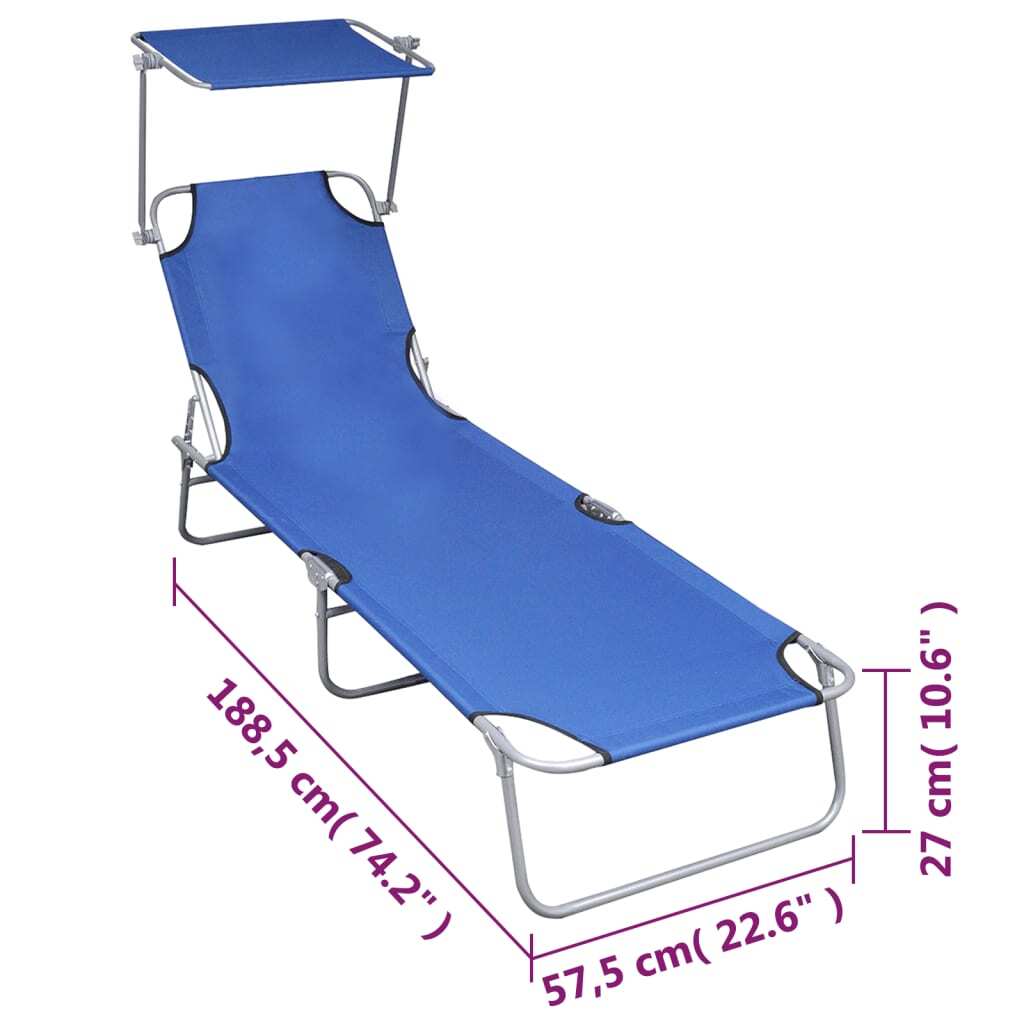 Folding Sun Lounger with Canopy Blue Aluminum - Galactic capuchin